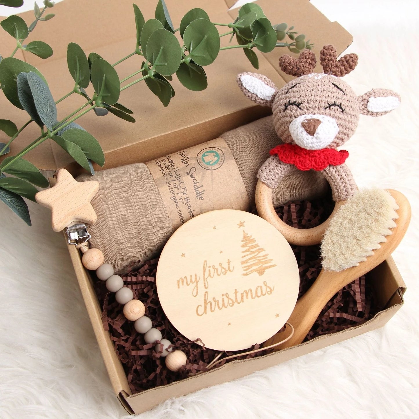 Muslin Blanket Crochet Wooden Gift Set