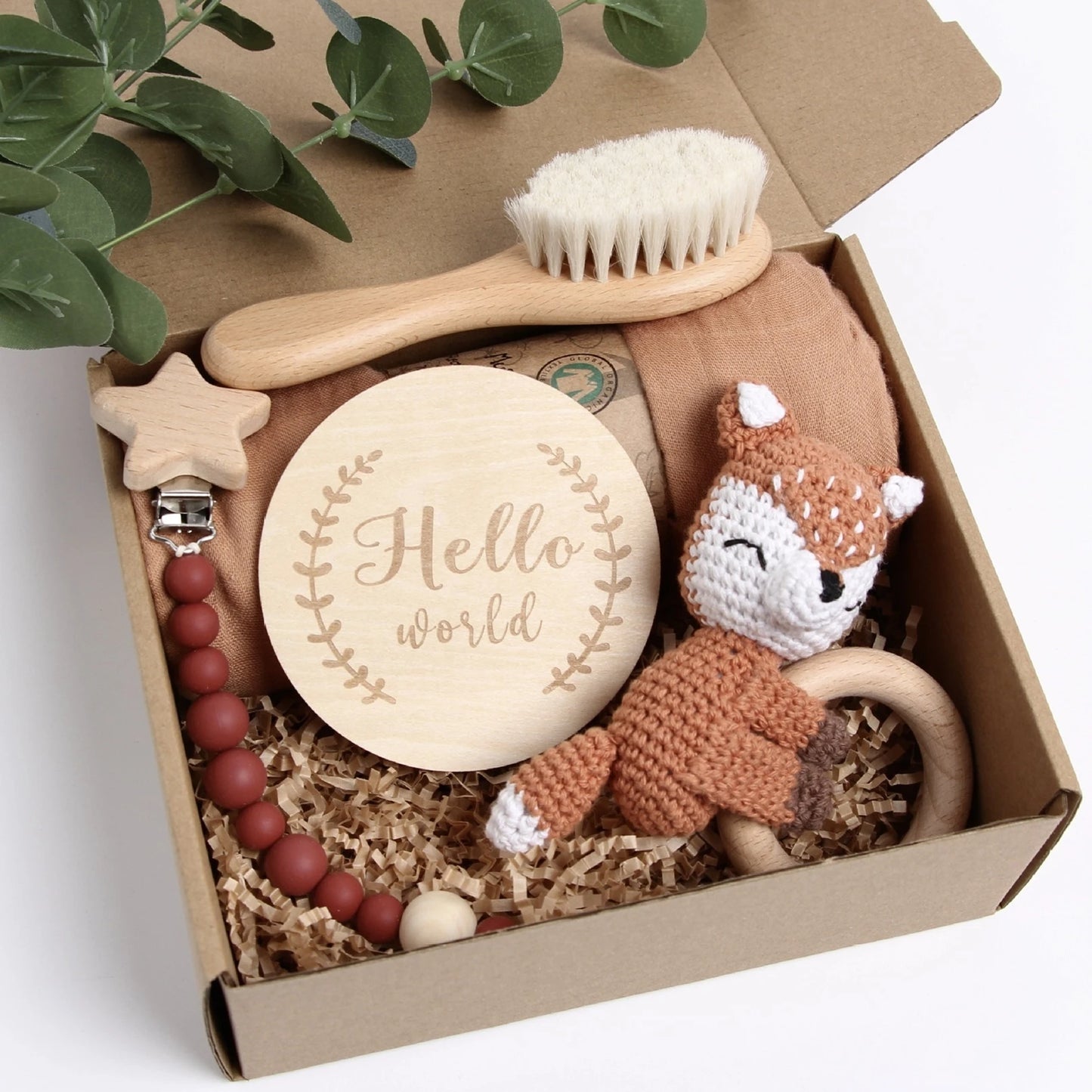 Muslin Blanket Crochet Wooden Gift Set
