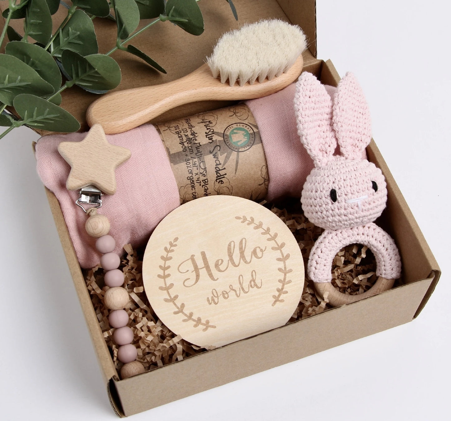 Muslin Blanket Crochet Wooden Gift Set