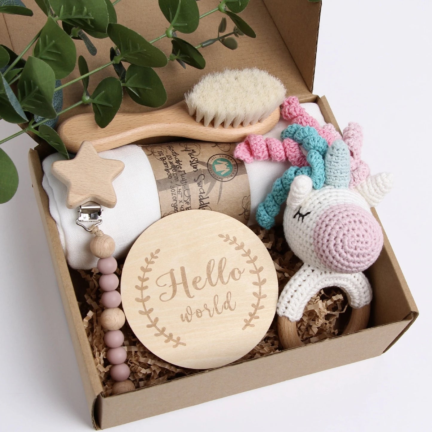 Muslin Blanket Crochet Wooden Gift Set