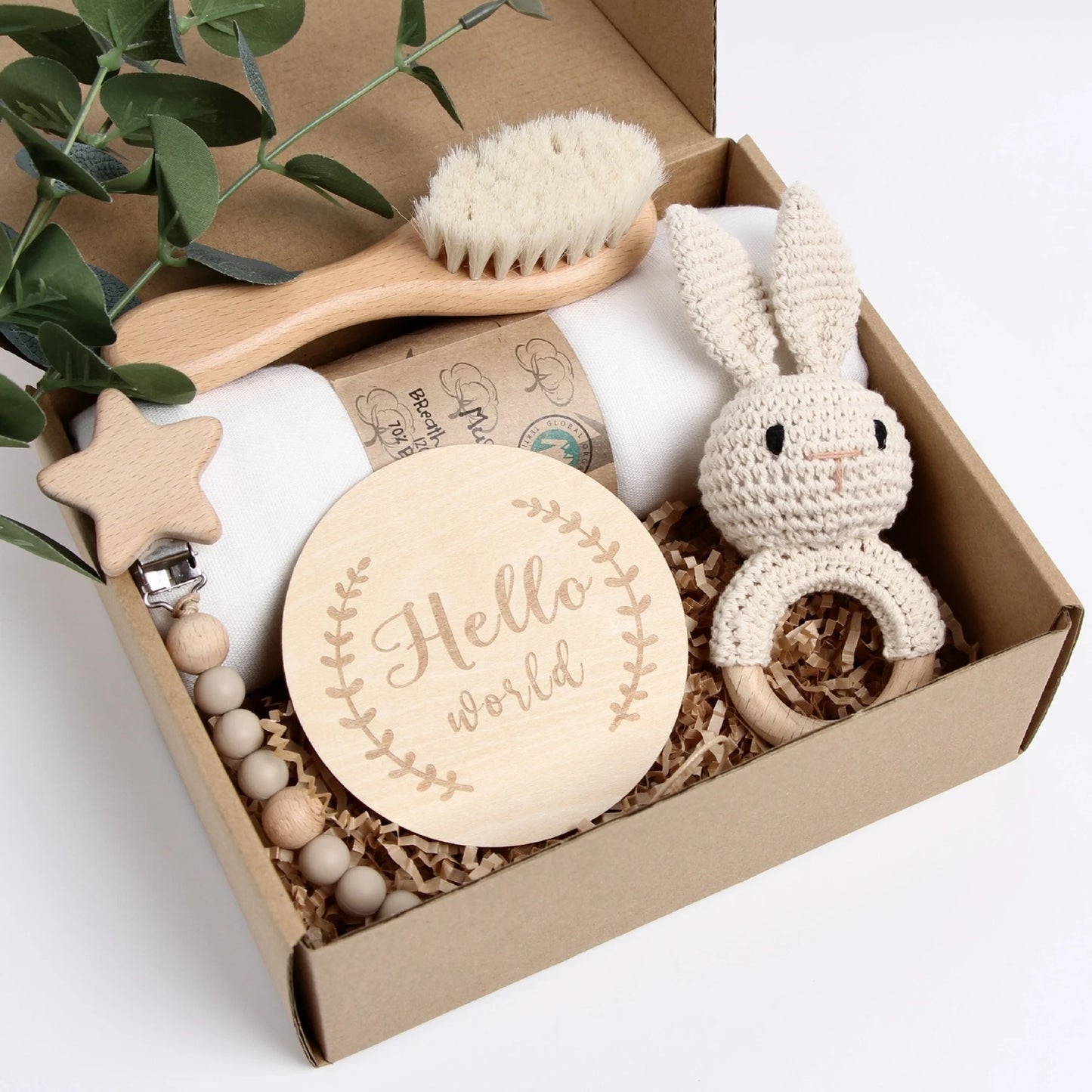 Muslin Blanket Crochet Wooden Gift Set