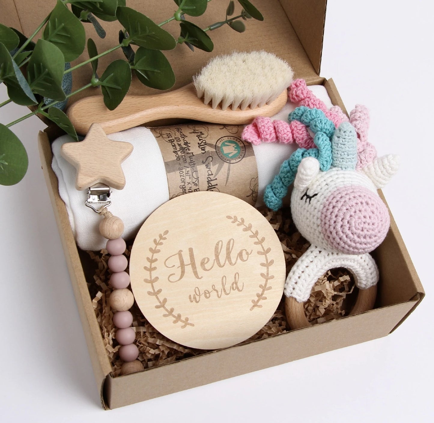 Muslin Blanket Crochet Wooden Gift Set